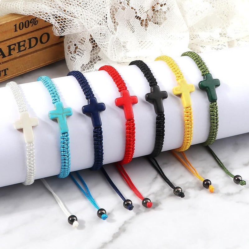 SCRDPRAD Adjustable Handmade Cross Braided Rope Bracelet for Christian Colorful Matching Couple Charm Jewelry Inspirational Religious Woven Bracelet Birthday Easter Thanksgiving Christmas Gifts - Image 2